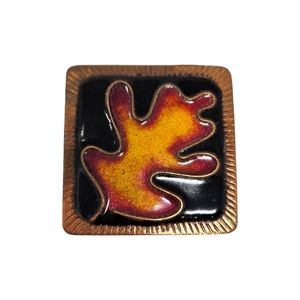 Leaf Brooch Pin Enamel Copper Tone